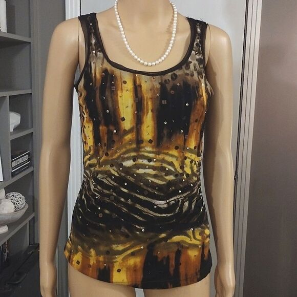 Two Piece- Berek Women's Size Small Matching Abstract Sequin Zip Jacket and Tank - Picture 4 of 16